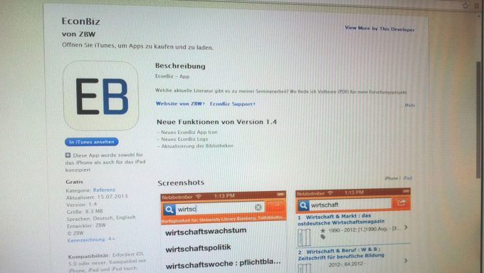 EconBiz for iPhone: ZBW launcht neue App für alle Wirtschaftswissenschaftler